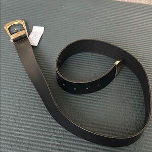 LOFT Black Leather Belt with Gold Buckle